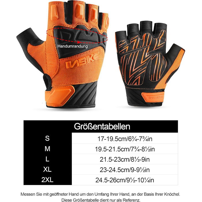 Рукавички Inbike для їзди на велосипеді, хаф-фінгери, захист пальців TPR та SCR, зелені (помаранчеві, M)