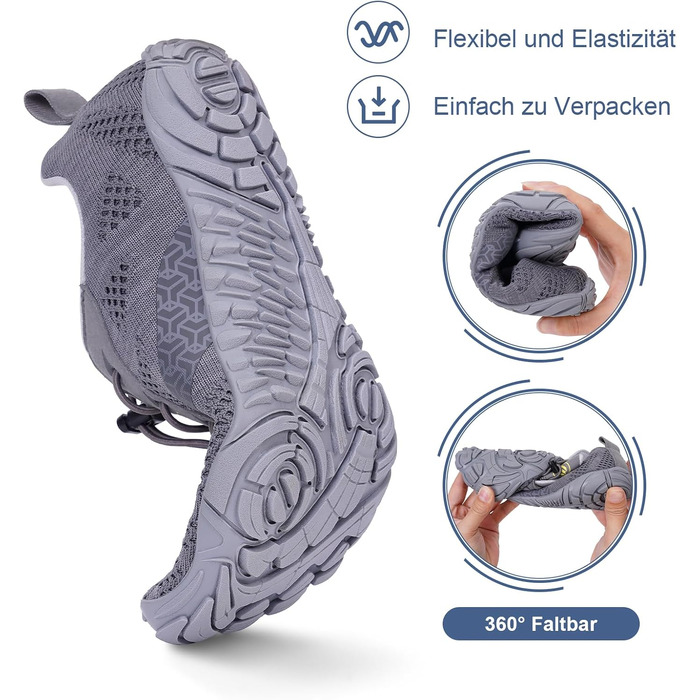 Взуття для бігу Barfuß (Barfußschuhe) жіноче/чоловіче, трейлраннінг, дихаючі, з нульовим перепадом, розмір 43 EU, темно-сіре