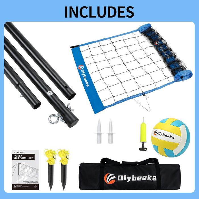 Набір для волейболу на вулиці: портативна сітка, м'яч, насос, сумка, міцна сітка (20 футів, блакитний)