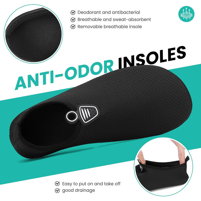 Чоловічі та жіночі аквашузи для плавання та відпочинку на пляжі. Легкі, швидковисихаючі, з антиковзким покриттям. Розмір 41 EU, чорний колір