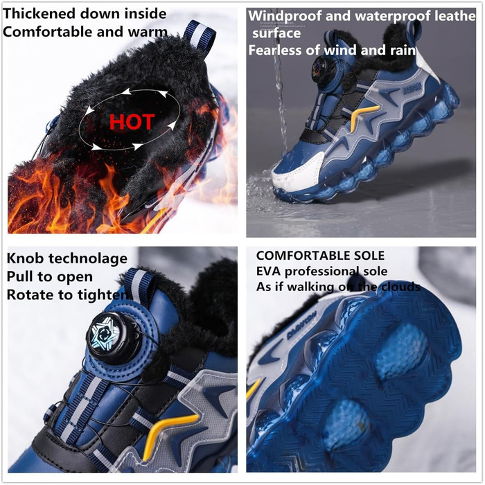 Дитячі зимові черевики Kinder для хлопчиків: неслизькі, трекінгові, теплі, зручні, бавовняні, для активного відпочинку та занять спортом (Помаранчеві, 32 EU)