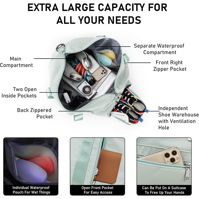 Персоналізована спортивна сумка для залу з вишивкою, жіноча дорожня сумка 35Л з відділеннями для взуття та вологих речей, синя