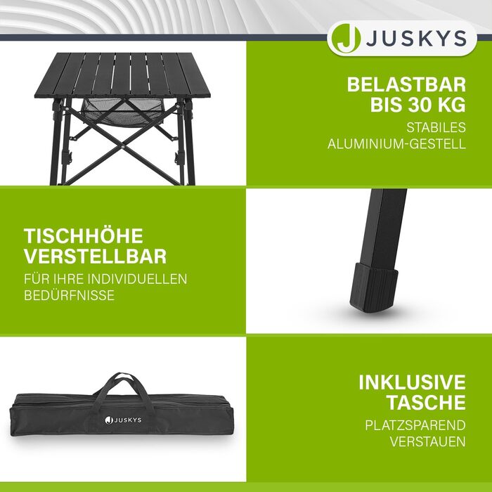 Стол для кемпінгу Juskys Picco - алюмінієвий, 90 x 52 см, легкий, складний, регульований по висоті - для кемпінгу, саду, відпочинку на природі. Чорний.