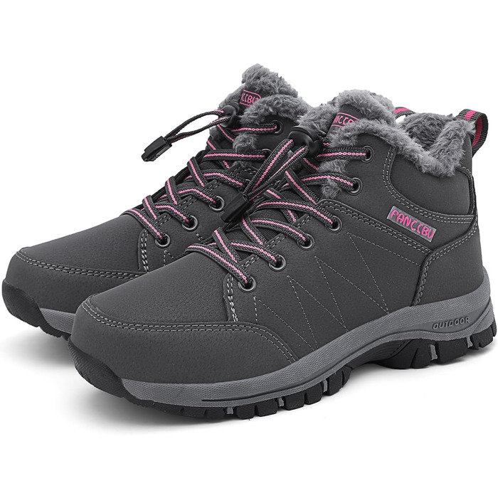 Жіночі зимові чоботи - тепла підкладка, водонепроникність, трекінгові та похідні черевики, зимові короткі чоботи, Outdoor боти (Сірий, 38.5 EU)