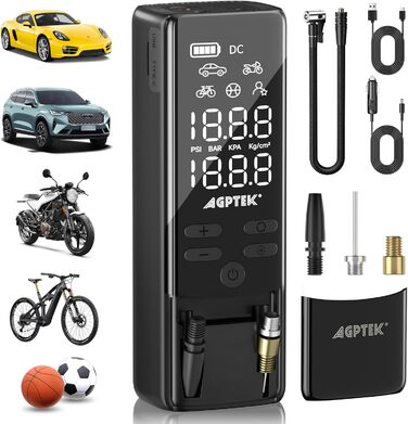 AGPTEK електричний насос-компресор 150PSI 75000mAh 12В з LCD-дисплеєм, LED-підсвіткою, для шин авто, велосипедів, мотоциклів і м'ячів