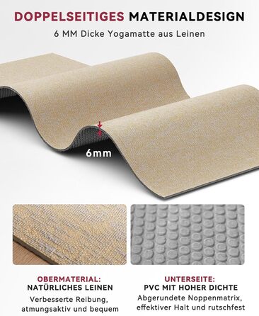 Великий килимок для йоги та фітнесу HAPBEAR Yogamatte XXL, протиковзкий мат для спорту та гімнастики, PVC, 8 мм товщина