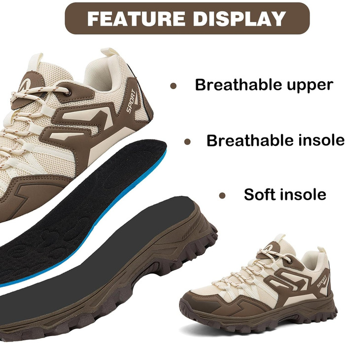 Чоловічі трекінгові черевики для хайкінгу та кемпінгу, 44 EU, бежево-коричневі