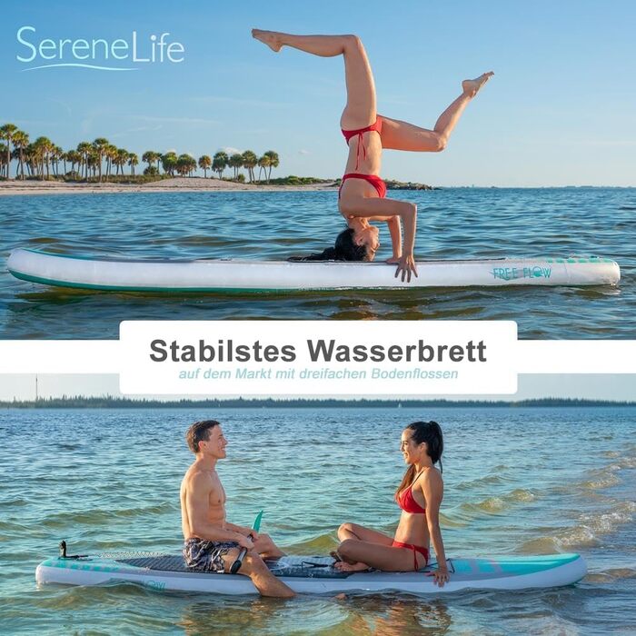 Надувна SUP-дошка SereneLife для дітей і дорослих з повним комплектом аксесуарів: антиковзке покриття, насос, весло, сумка для перенесення. Преміум якість для серфінгу та веслування на воді.