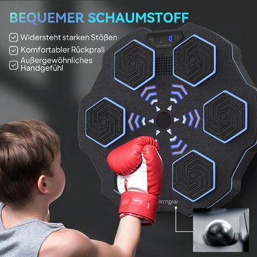 Музичний боксерський тренажер SPORTNOW, електронний боксерський автомат Bluetooth з музикою, 9 режимів швидкості 3, настінна розумна боксерська мішень зі світлодіодним підсвічуванням, для дорослих, домашні вправи, чорний | Аосом