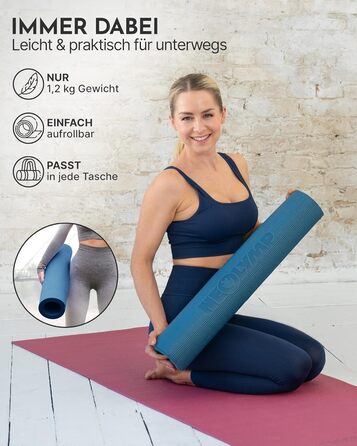 Килимок для йоги NEOLYMP – неслизький, захищає суглоби – 183x61 см – для дому, фітнесу, йоги, пілатесу – з інструкцією (Indigoblau)