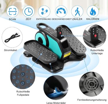 Еліптичний тренажер під стіл EM-03: електричний велотренажер для сидіння з пультом, міні-степер, регульована швидкість, для людей похилого віку та дорослих (блакитний)