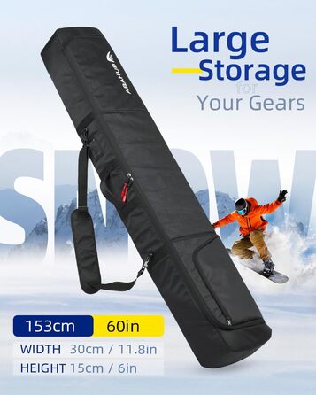 Чохол для сноуборду Abahub: водонепроникний, з підкладкою, для аксесуарів, для перельотів (153 см, чорний)