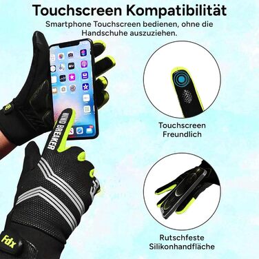 Рукавички для їзди на велосипеді FDX Winter з повним пальцем, дихаючі, водонепроникні, вітронепроникні, з гелевою підкладкою, сумісні з сенсорними екранами, неслизькі, теплі – ідеальні для MTB, шосе, велосипеда та бігу. Чорний/Білий (Чорний/Жовтий, XXL)