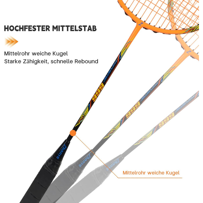 Ракетка для бадмінтону Profi 100% карбон, ультралегка, для тренувань та розваг, з сумкою (007Orange)