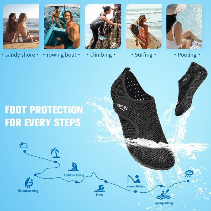 Шкарпетки для плавання та водних видів спорту WateLves: дихаючі, швидковисихаючі, унісекс (36/37 EU, сітка, чорний)