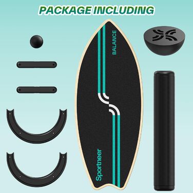 Балансборд Sportneer Surfin 8-в-1 для дорослих – тренажер рівноваги з роликом, м'ячем та півсферою. Підходить для core-тренінгу, серфінгу, катання на лижах та реабілітації. Безпечний, антиковзкий, чорний, 200 кг