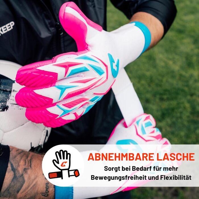 Воротарські рукавички CATCH&KEEP Profi для дорослих - максимальне зчеплення - преміум модель - футбол - Octopus Grip (ViVor Wild Pink, 12)
