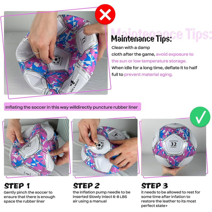 Дитячий футбольний м'яч розмір 5, рожевий, з насосом, сіткою та сумкою. Стандартний тренувальний м'яч з шкіри для дітей.