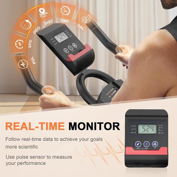 Велотренажер Kitopa Heimtrainer, смарт-фітнес велосипед з Bluetooth, LCD-дисплеєм, регульованим навантаженням, тихий кардіо орбітрек до 150 кг, помаранчевий