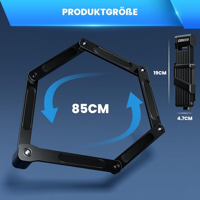 Замок для велосипеда, самоката та мотоцикла, складаний, 85 см, 3 ключі, чорний