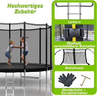 Трамплін для дітей Outdoor 183/228 см з сіткою та драбиною – ідеальний вибір для саду та дому (Чорний, 366 см / 12 FT)