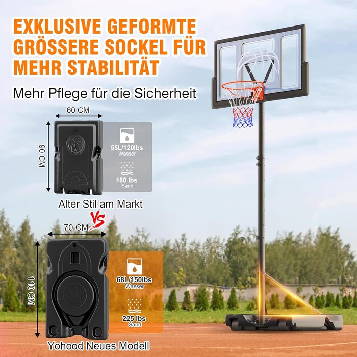 Баскетбольний кошик для вулиці, регульована висота 135-305 см, стійка з задньою панеллю 111x72 см, для дітей, підлітків та дорослих