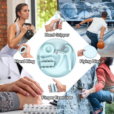 Набір для зміцнення хватки TwinBeing (4 шт.) з ручками та підсилювачем передпліччя - тренажер рук та пальців - розвантажувальне кільце для сили - літаюча диска