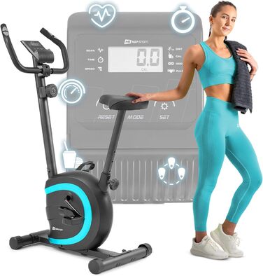Велотренажер Hop-Sport HS-015H для дому, компактний, для літніх людей, з пульсометром і антиковзкими педалями, бірюзовий