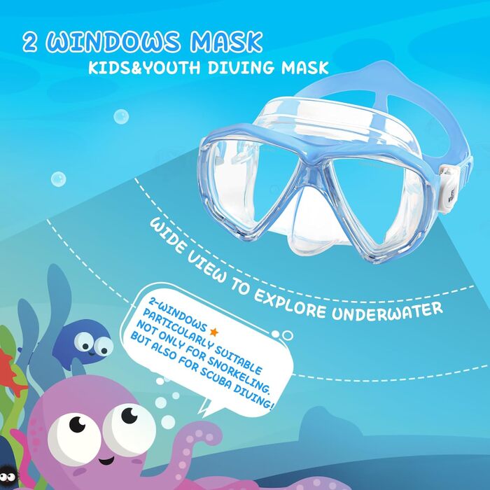 Дитячі окуляри для плавання Kinder Taucherbrille 180° Антизапітніювальні, з загартованим склом та захистом носа, для хлопчиків та дівчаток 4-15 років (Сині)