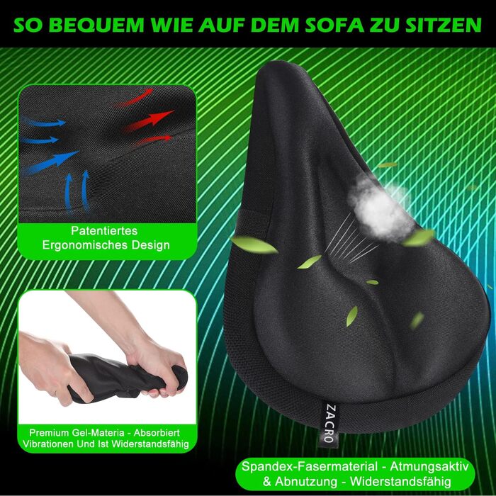 Покриття для сідла велосипеда Zacro Gel Überzug, чорний, 28x19 см. Захист від вологи, комфорт для чоловіків, жінок та дітей.