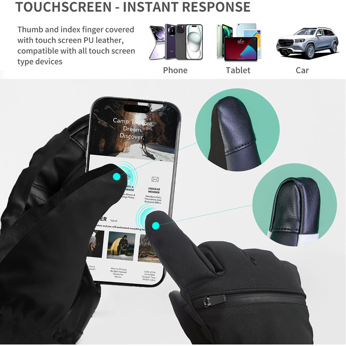 Водонепроникні гірськолижні рукавички Unigear з 3M Thinsulate, сенсорні (Touchscreen), унісекс, чорні