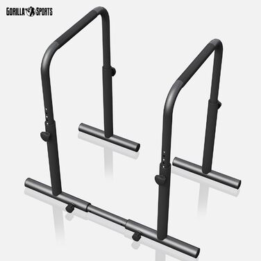 GORILLA SPORTS® Бруси для віджимань та діпів, регульовані, 80-100 см, нековзні, сталь, до 500 кг, чорні – паралети, станція для діпів, обладнання для калістеніки для дому