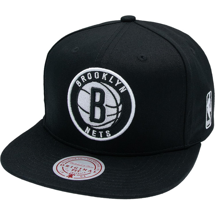 Кепка Mitchell & Ness NBA Flat Visor Snapback з регулюванням, унісекс, чорна, Brooklyn Nets, 3D-логотип