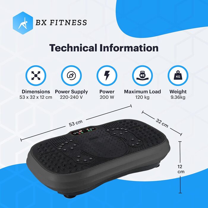BX Fitness 3D вібраційна платформа для кардіо та силових тренувань, чорна
