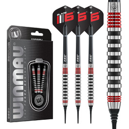Професійний набір дартсів WINMAU Advance 500, вольфрамові, Softip, 22 г, червоні, з оперенням та стрижнями