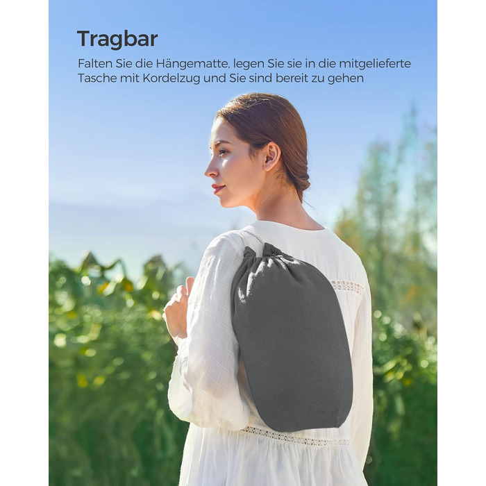 Гаммак SONGMICS 210x150см, подвійний, 300кг, сірий - для тераси, балкону, саду, кемпінгу