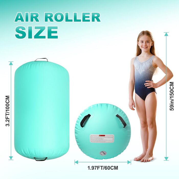 Airtrack мат 10 см для гімнастики та акробатики (3м/4м) з накачуваним роликом 100x60 см, електричний насос, зелений