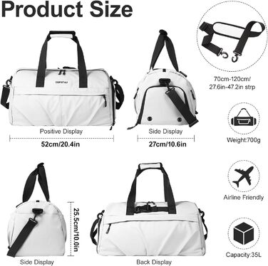 Спортивна сумка для жінок та чоловіків з жорстким матеріалом, дорожня сумка з відділенням для взуття, дві вентиляційні отвори та відділення для мокрого одягу, водонепроникна сумка-вікендер, спортивна сумка/сумка для плавання/сауни (Зелена) (Перлове білий)