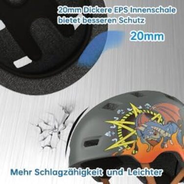 Шолом для скейтборду, самокату, BMX та електросамокату дитячий/унісекс Ultraleicht (Ультралегкий) Macaron Dinosaurier сірий L