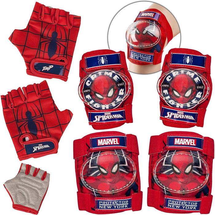 Дитячий захисний комплект Spiderman: наколінники, налокітники, велосипедні рукавички, 6 предметів, для дітей 4-12 років