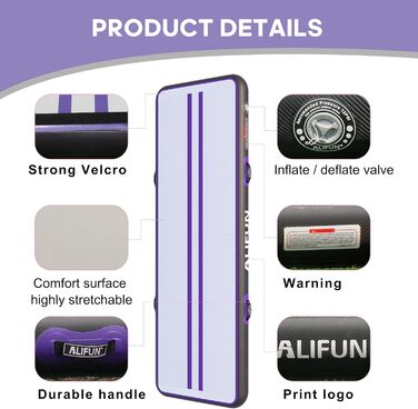 ALIFUN Килимок для гімнастики ALIFUN Air Matte Track - надувний, 2/3/4/6 м, 10/20 см, з насосом. Підходить для дому, фітнесу, тренувань, челедингу, басейну