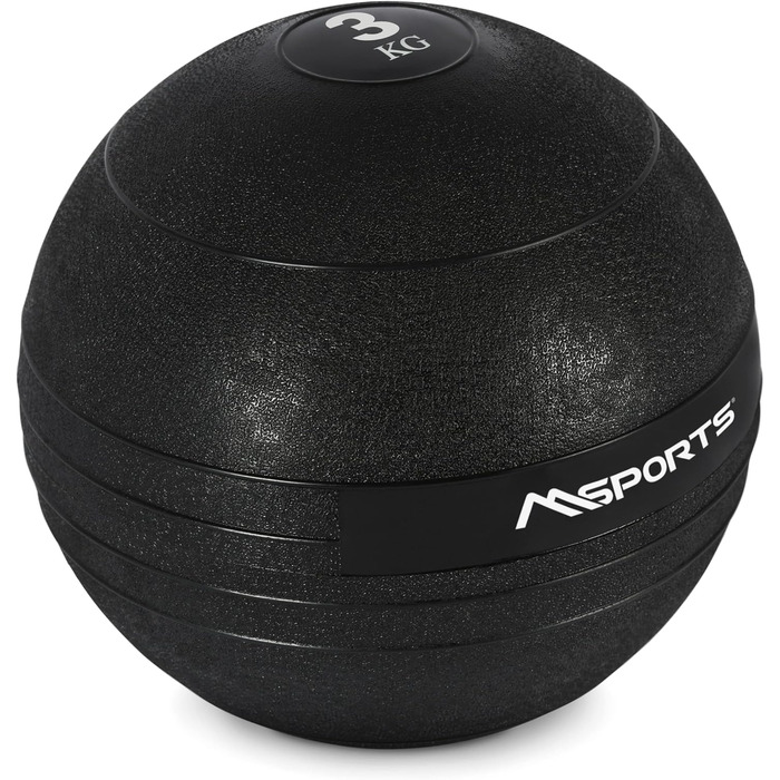 MSPORTS Slam Ball Premium, медичний м'яч 3 кг, чорний, для кросфіту, фітнесу, стінових вправ