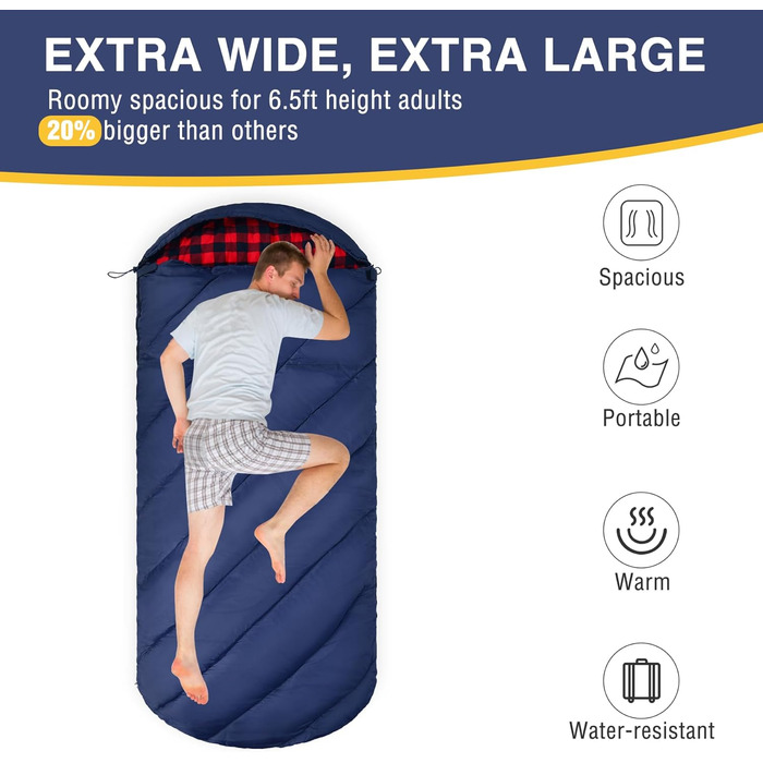 Спальний мішок Redcamp Baumwoll-Flanell для кемпінгу, 3-сезонний, теплий та комфортний, для дорослих. Вага наповнювача: 2/3/1.8 кг (Marineblau), 2.0 кг (Rot).