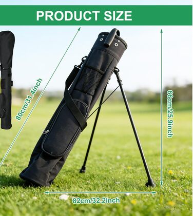 Сумка для гольфу на штативі, чорна. З регульованими ременями, двома кишенями. Легка, для чоловіків та жінок, для тренувань, коротких полів та курсів.