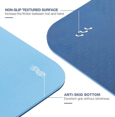 Йога мат UMINEUX, 72x24 см, TPE, антиковзка, для жінок, з чохлом та рушником. Navy & Light Blue