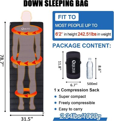 Спальний мішок ультралегкий, компактний, 3-4 сезони, для кемпінгу та трекінгу, чорний