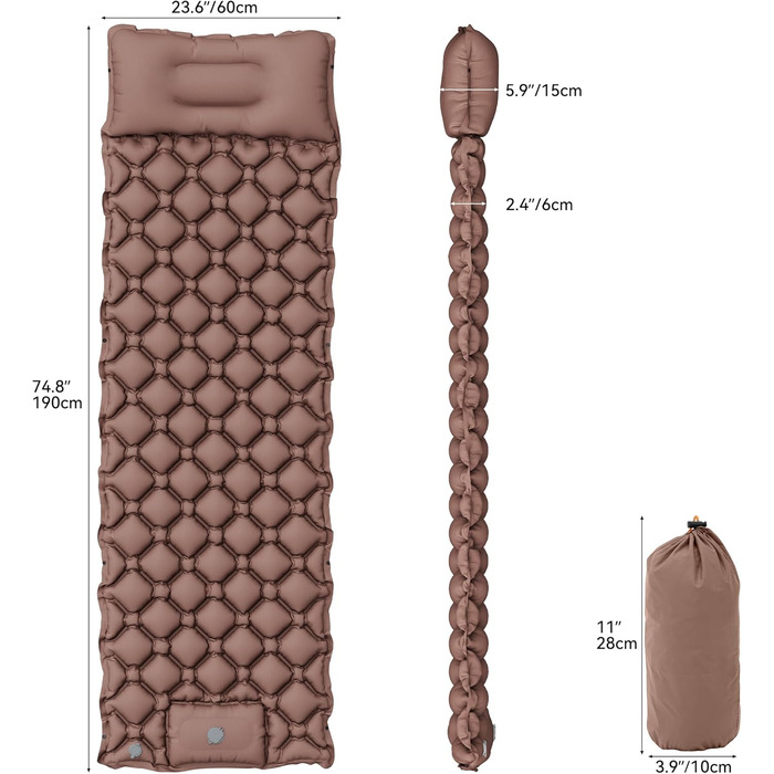 Надувний килимок для кемпінгу YITAHOME з самонадуванням, ультралегкий, з вбудованим насосом та подушкою. Ідеально для відпочинку на природі, подорожей, кемпінгу та піших прогулянок (пустельний жовтий)