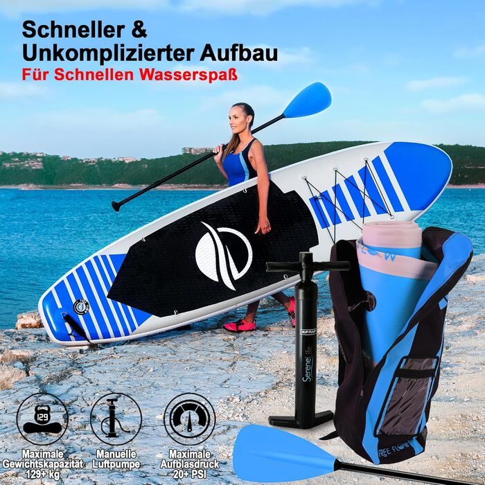 Надувна SUP-дошка SereneLife з повним комплектом аксесуарів, антиковзке покриття, весло, насос, сумка, для дітей та дорослих