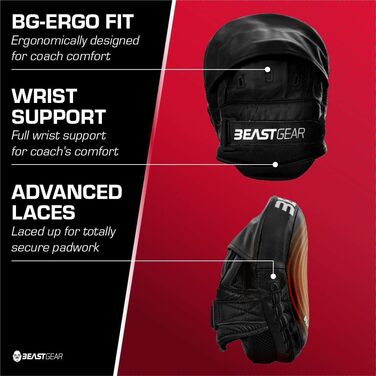 Лапи для боксу Beast Gear з натуральної шкіри, вигнуті, з підтримкою зап'ястя та регульованим ременем для хук, джебу, MMA, кікбоксингу та муай-тай