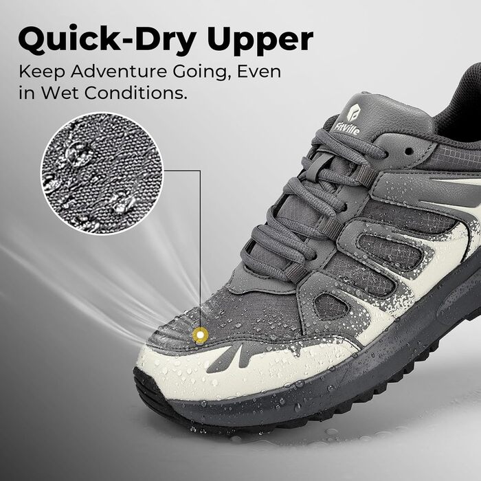 Черевики для хайкінгу FitVille для чоловіків, широкі, водонепроникні, розмір 40-50, підтримка склепіння стопи, сіро-бежеві